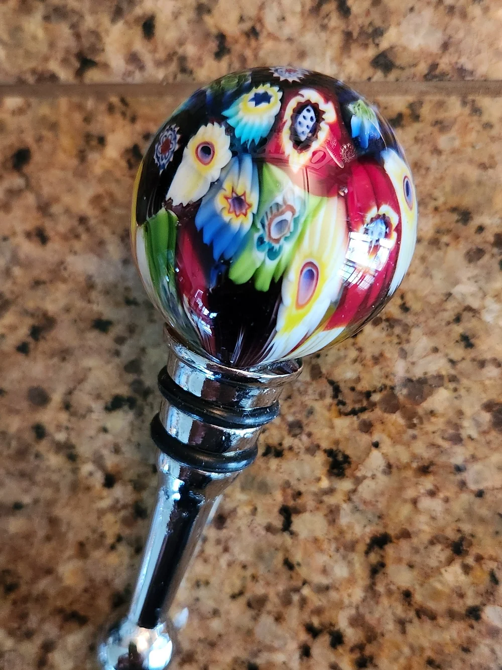 Handcrafted Multicolor Floral Glass Bottle Stopper/Topper.